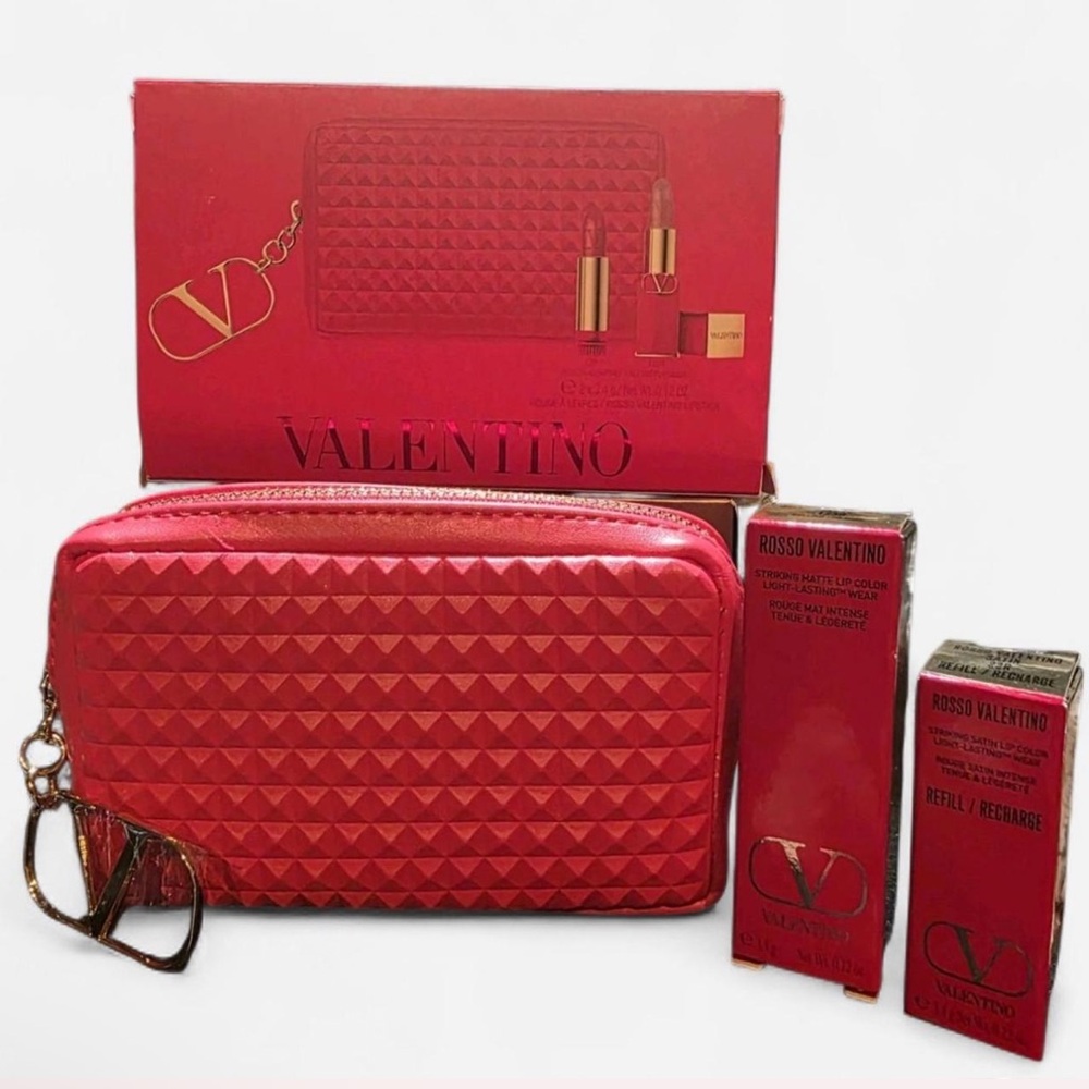 Valentino Lipstick Gift Set – Lipstick + Refill + Designer Cosmetic Bag (New)